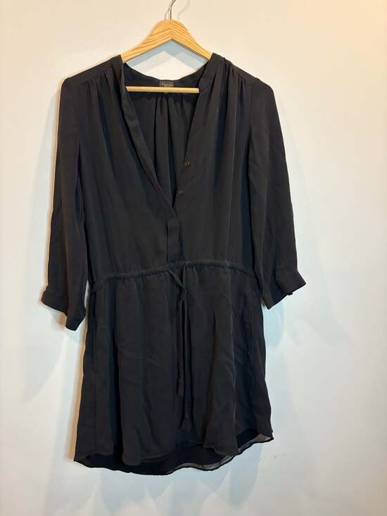 Babaton Dresses & Skirts - Babaton 100% Silk Black V-Neck Drawstring Waist Shirt Dress